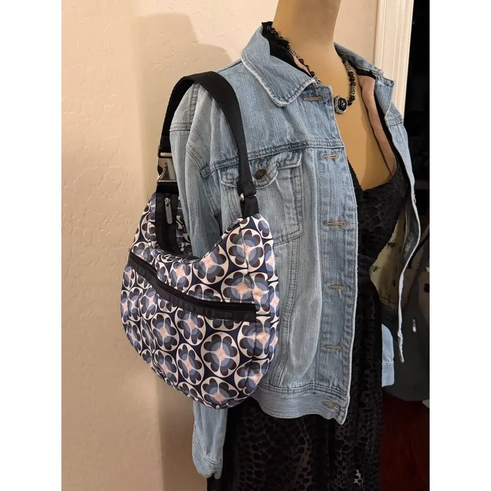 LeSportSac blue and white hobo nylon purse